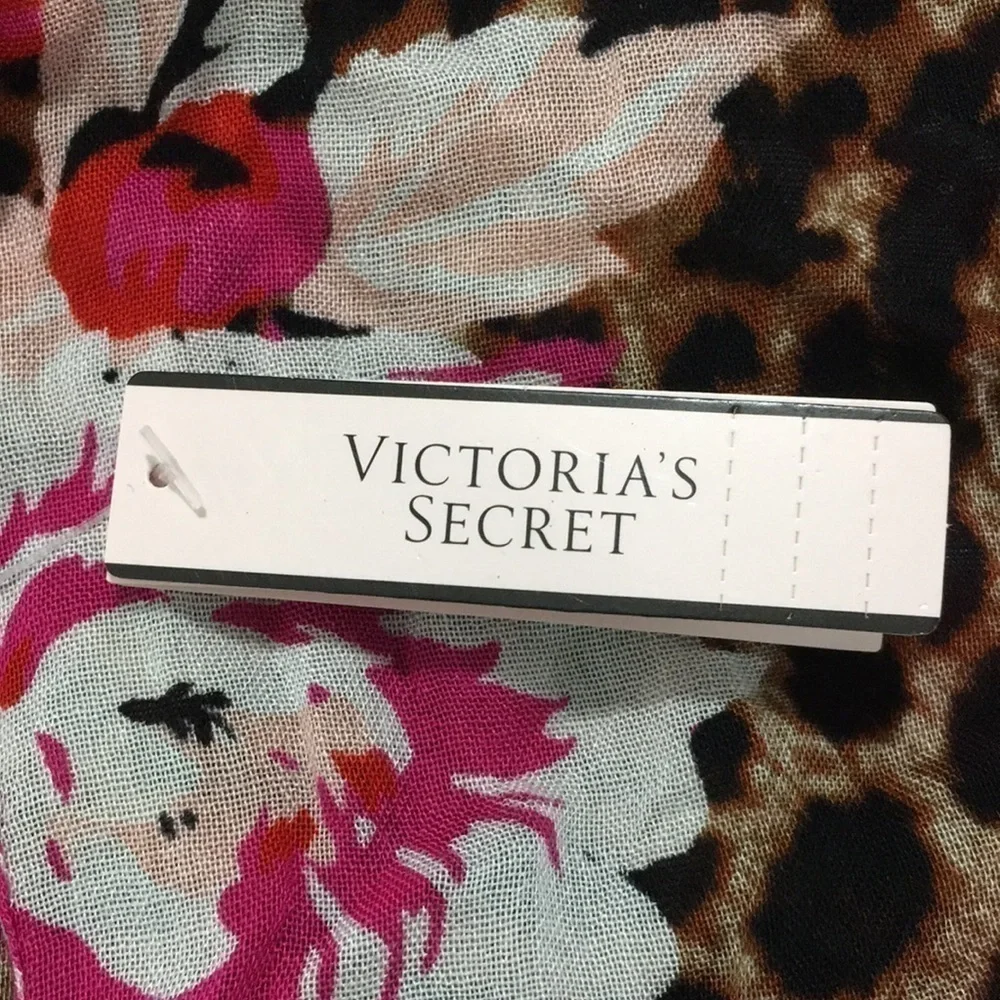 Victoria's Secret Leopard Floral Scarf Wrap Shawl Pink Brown NWT